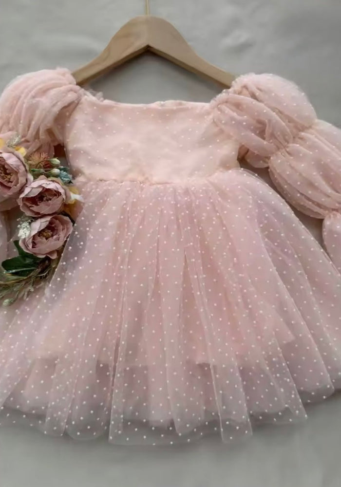 Flowergirl Fairy Wonderland Long Sleeve Luxe Tulle Dress - Pink Dots (pre order) - Fox Baby & Co