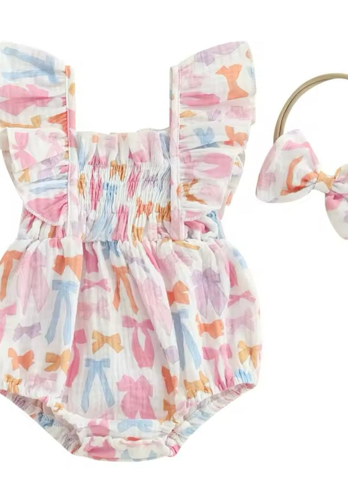 Rainbow Bows Frill Romper & Bow Headband - Fox Baby & Co