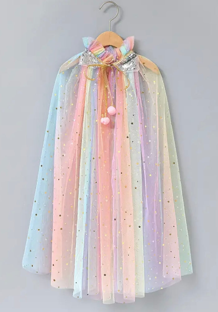 Kids little girls Rainbow Sparkle Tulle Princess Cape (pre order)