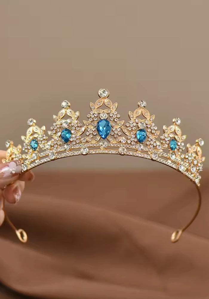 Luxe Tiara Gold Birthday Crown - Blue (pre order)