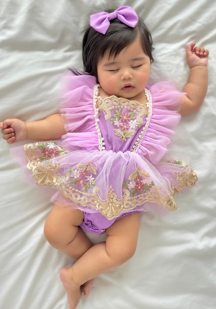 Vintage Floral Tutu Birthday Romper - Lilac - Fox Baby & Co