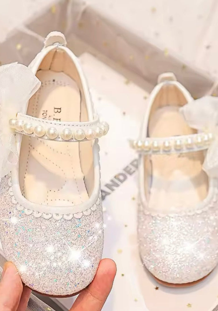 Little Bow Silver Pearl Princess Birthday Girl Mary Jane Shoe (pre order) - Fox Baby & Co