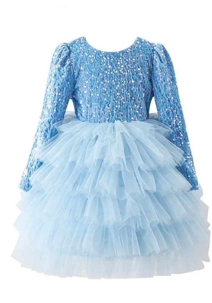 Blue Winter Wonderland Frill Tutu Long Sleeve Dress - Fox Baby & Co