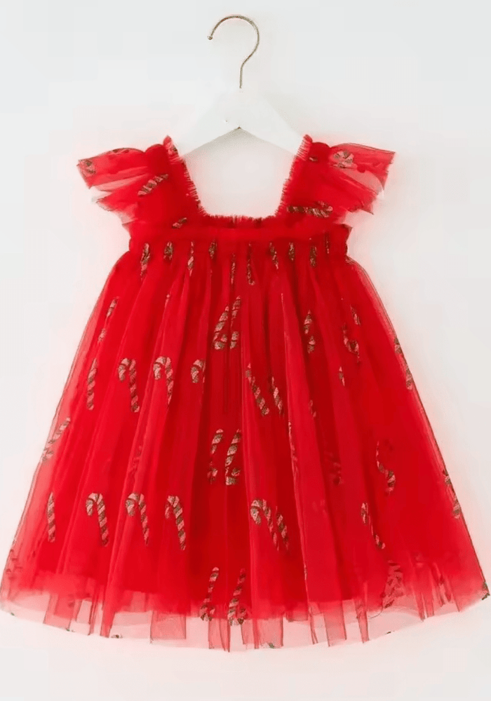 Candy Cane Christmas Little Girls Tulle Dress - Red (pre order) - Fox Baby & Co