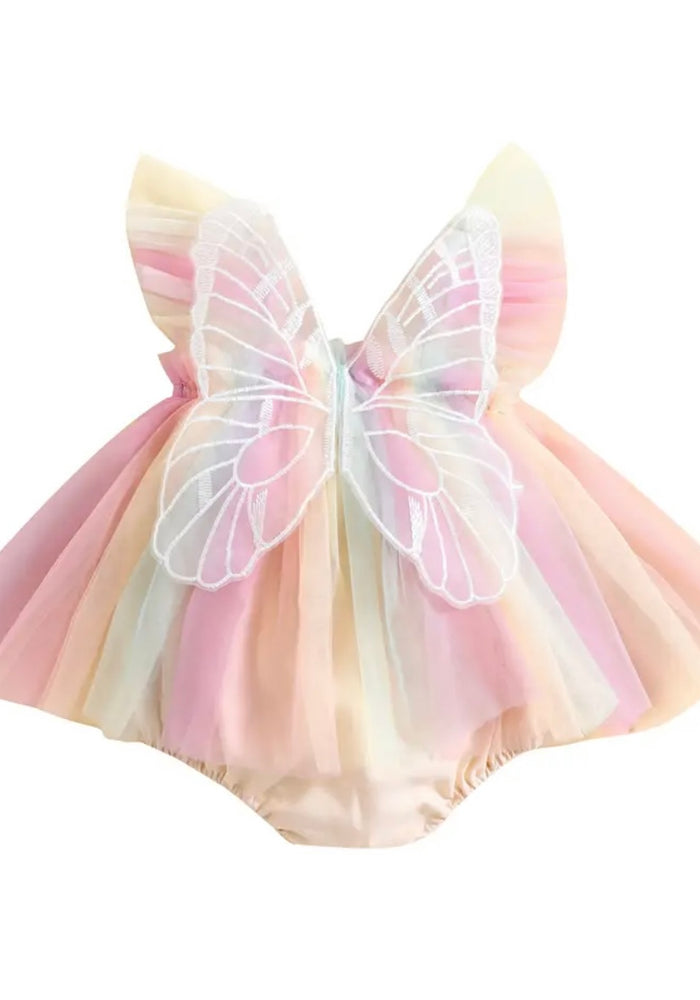 Kids little Girls Aurora Tutu Tulle Fairy Romper - Pink Rainbow