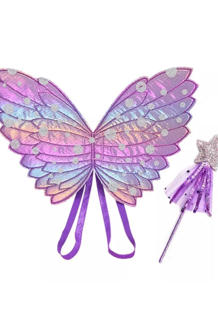 Kids little girls Rainbow Fairy Wings and wand set - purple (pre order) - Fox Baby & Co