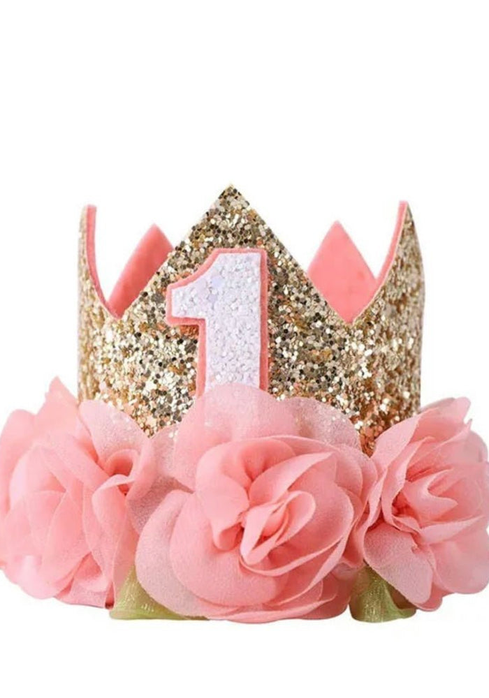 Peach Floral 1st Birthday Party Crown Hat - Fox Baby & Co