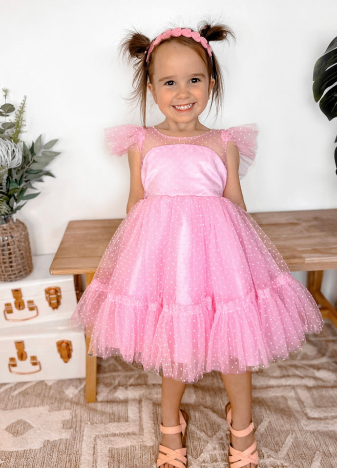 Kid little girl Pink Princess Birthday Tulle Dress