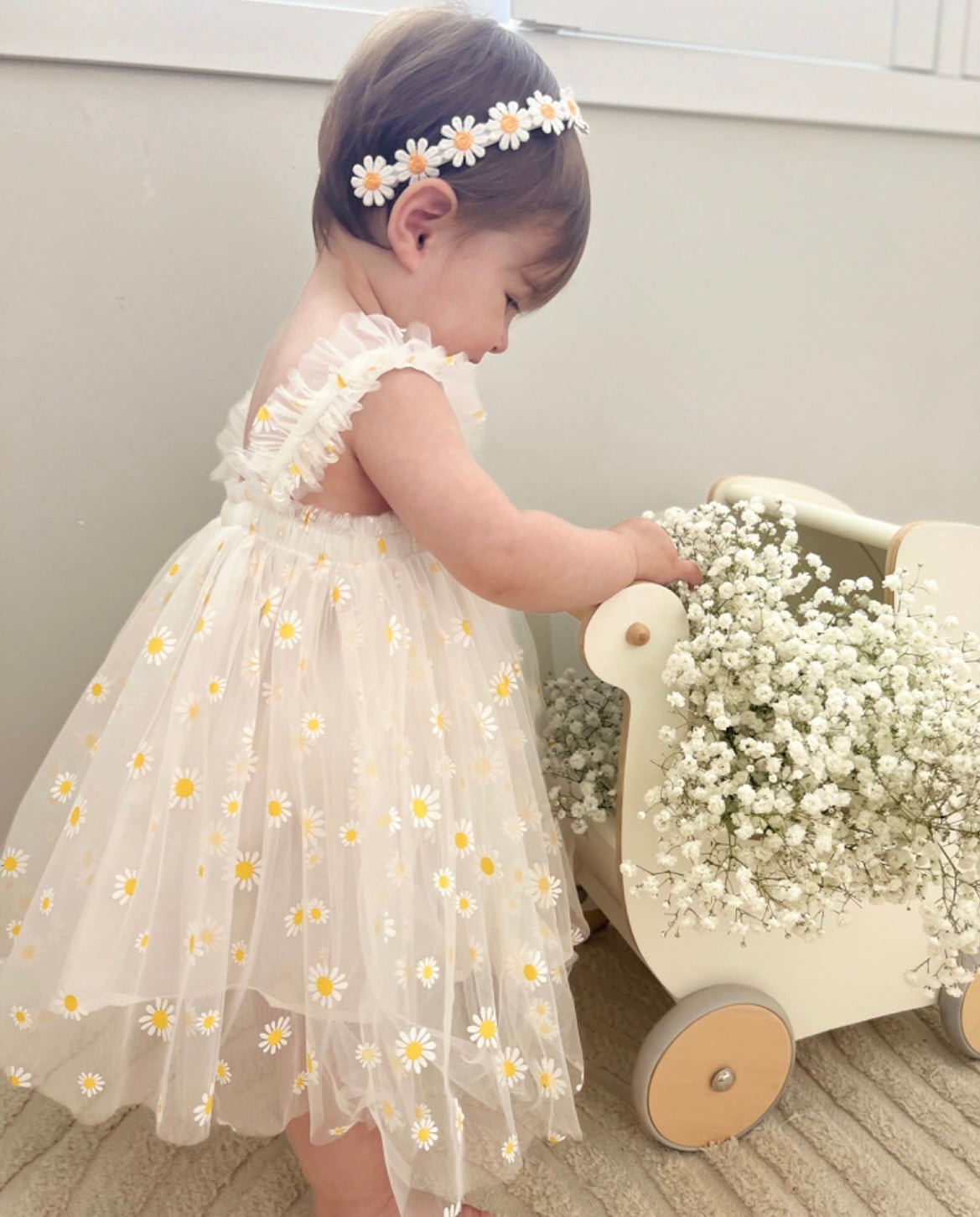 1st Birthday Kids little girls Arabella Daisy Tulle Dress White