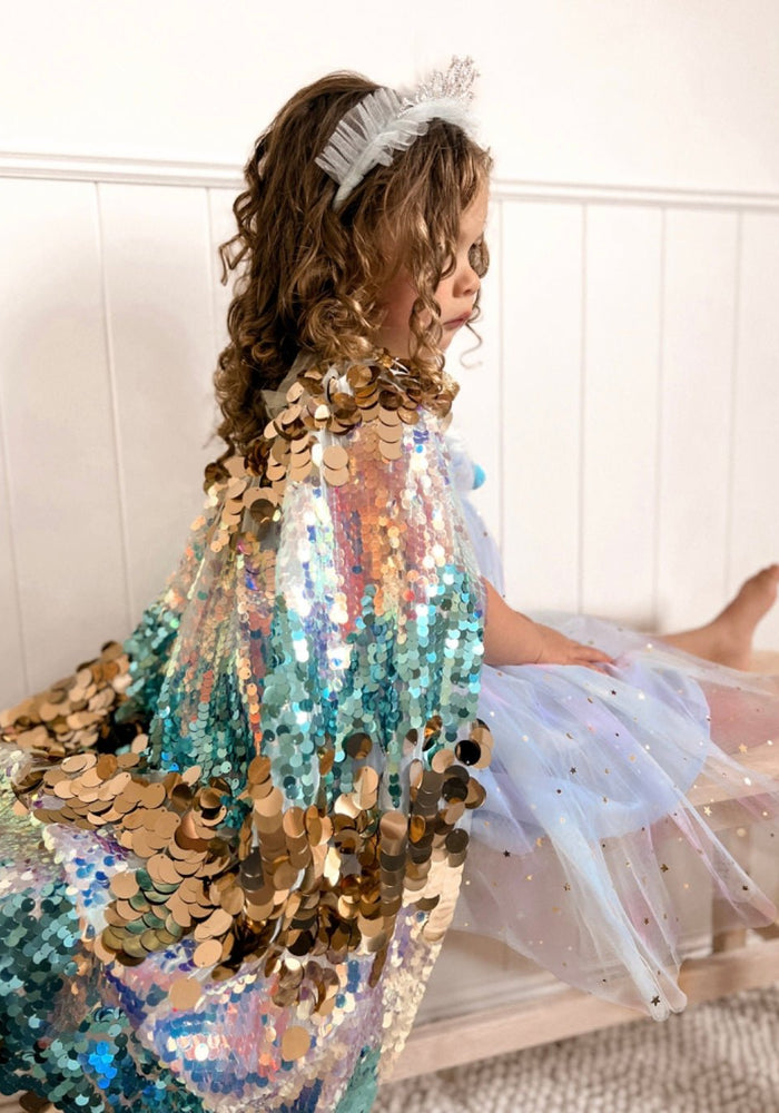 Kids little girl Mermaid Kids Cape Blue/Gold - Fox Baby & Co