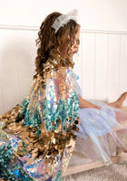 Load image into Gallery viewer, Kids little girl Mermaid Kids Cape Blue/Gold
