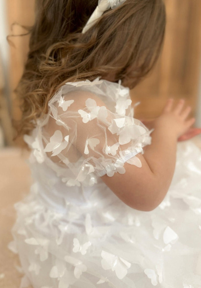 Kids little girls Clara Butterfly Tulle Dress - White - Fox Baby & Co