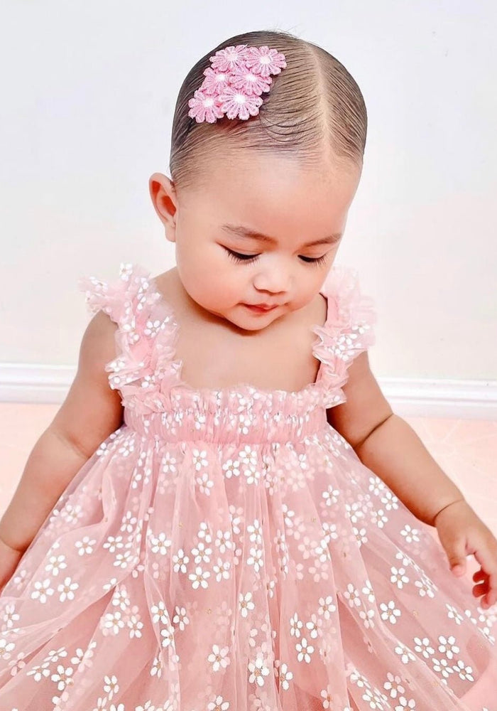 Kids little girls Arabella Daisy Tulle Dress - Baby Pink - Fox Baby & Co