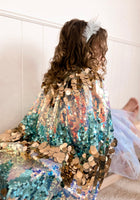 Load image into Gallery viewer, Kids little girl Mermaid Kids Cape Blue/Gold
