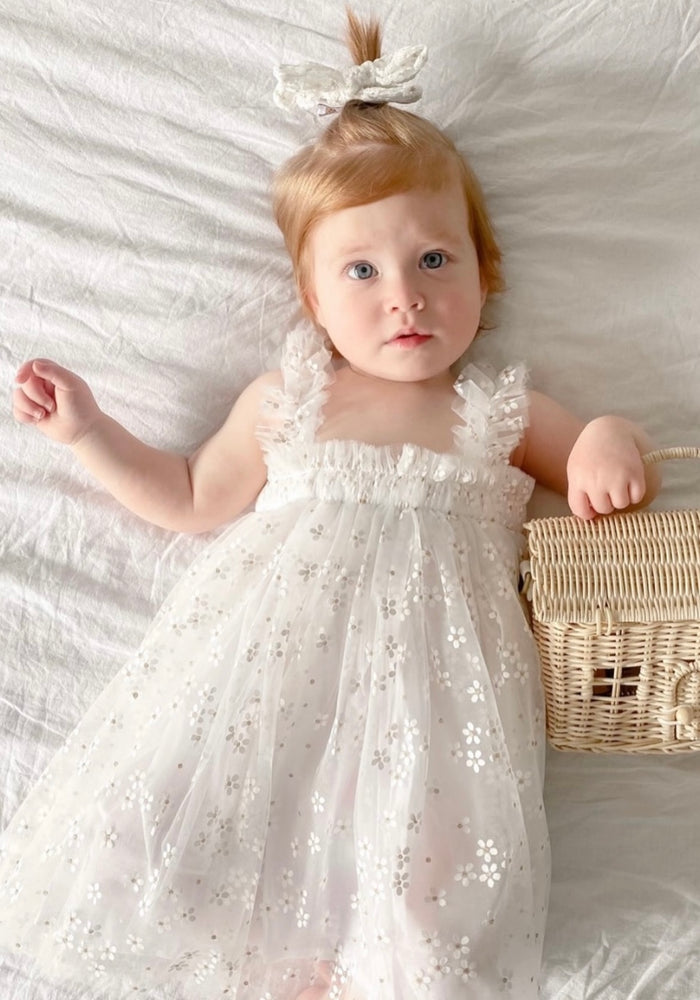Kids little girls Arabella Daisy Tulle Dress - White - Fox Baby & Co