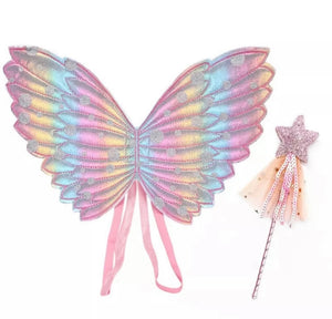 Kids little girls Rainbow Fairy Wings and wand Birthday set - pink (pre order)