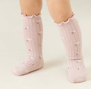 Baby Girl Knee High Socks - Dusty Rose Posy