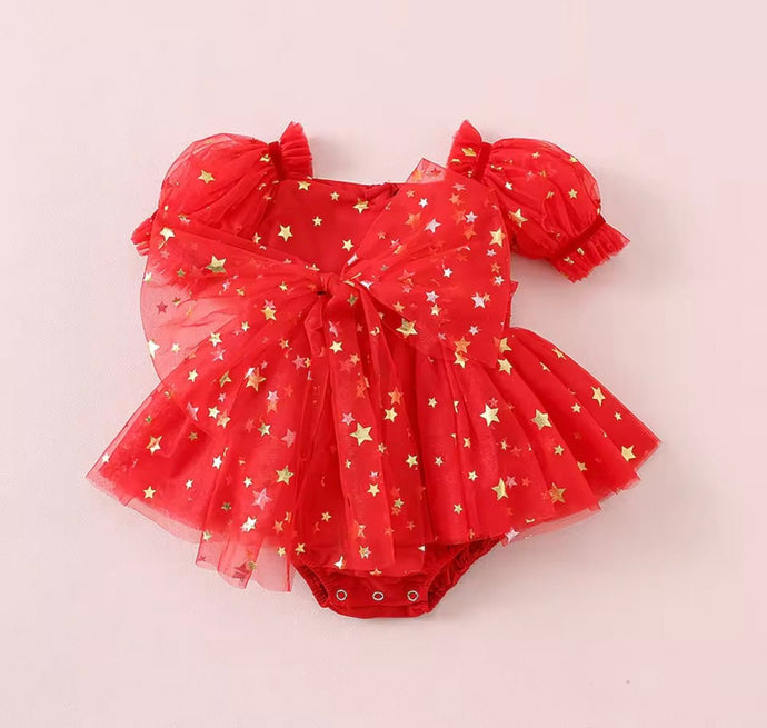 Kids girls Christmas Luxe Puff Tulle Romper - Red Sparkle - Fox Baby & Co