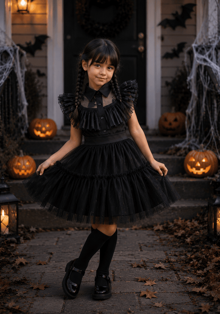 Wednesday Adams Black Dress & Black Wig - Fox Baby & Co