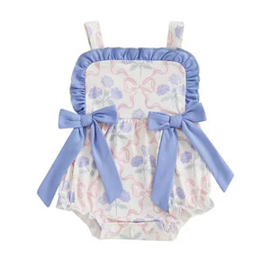 Posy Floral Bow Romper - Blue