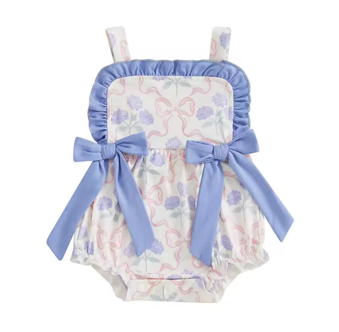 Posy Floral Bow Romper - Blue