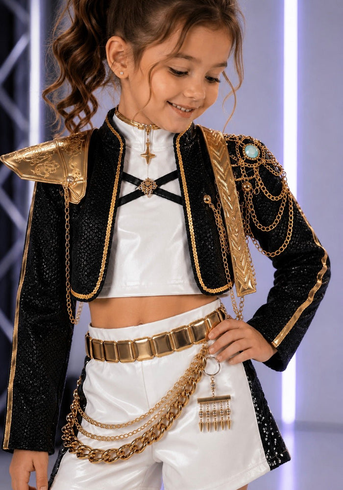 Kids Girls Kpop Style Demon Hunter Luxe Mira Costume Top, Shorts & Jacket 3 Piece - Fox Baby & Co