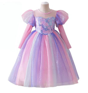 Classic Mermaid Princess Birthday Long Sleeve Party Dress Costume