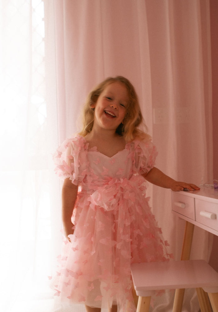 Kids girls Tea Party Butterfly Tulle Dress - Pink - Fox Baby & Co