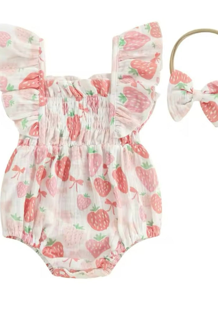 Strawberry Berry Frill Romper & Bow Headband - Fox Baby & Co