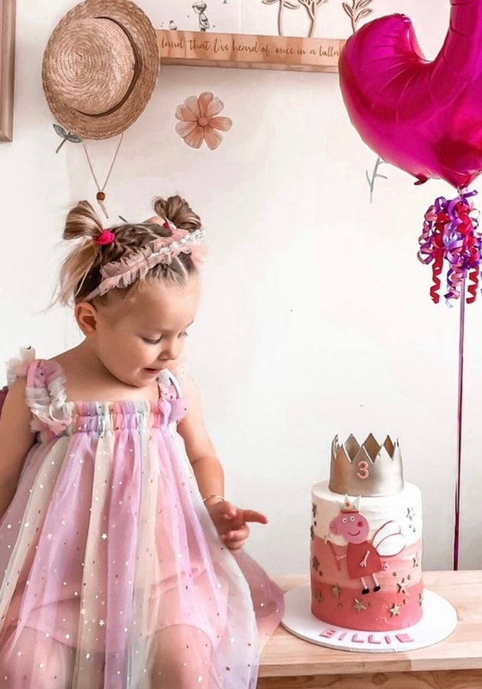 Kids little girls Arabella Tulle Fairy Birthday Dress - Rainbow Pink - Fox Baby & Co