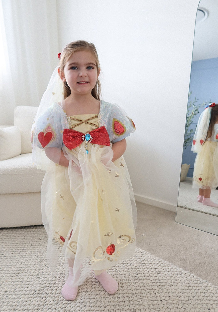 Luxe Snow White Princess Sparkle Party Dress Costume & Tulle Clip - Fox Baby & Co