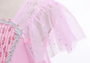 Pink Snowflake Princess Birthday Party Dress Costume with cape