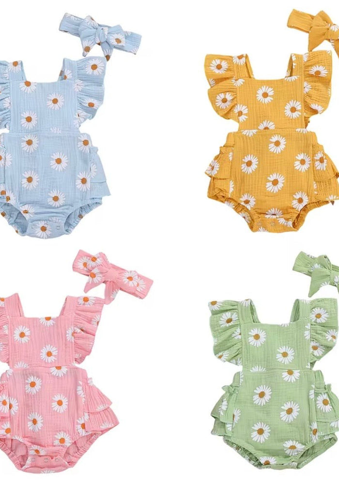 Summer Bloom Daisy Romper & headband - Sage - Fox Baby & Co
