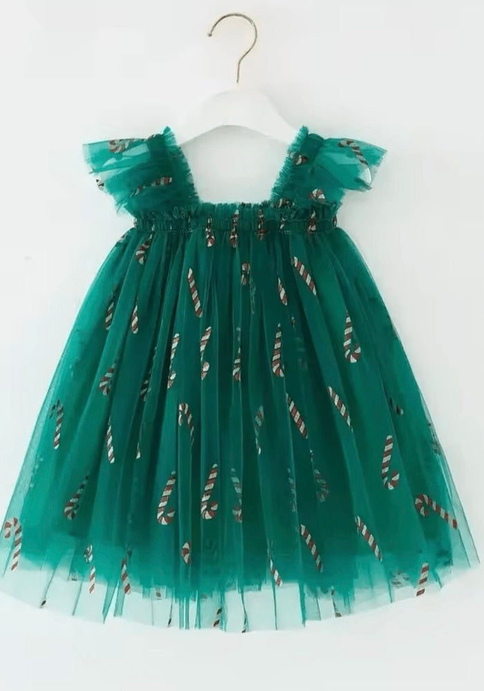 Candy Cane Christmas Little Girls Tulle Dress - Green - Fox Baby & Co