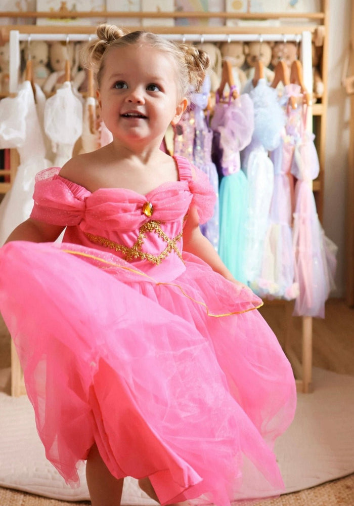 Pink Aurora Princess Luxe Birthday Party Dress Costume & Jewellery Set - Fox Baby & Co