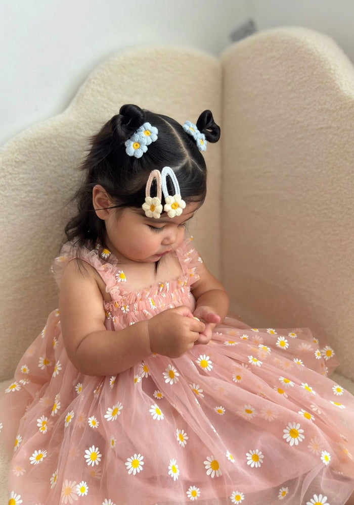 1st Birthday Kids little girl Arabella Daisy Tulle Dress - Pink/Yellow - Fox Baby & Co