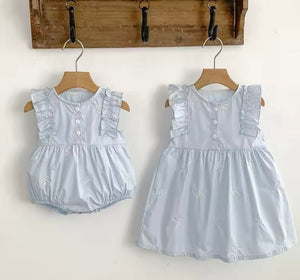 Celine French Tiny Bow Romper - Blue (pre order) - Fox Baby & Co