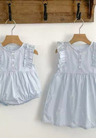 Load image into Gallery viewer, Celine French Tiny Bow Romper - Blue (pre order) - Fox Baby &amp; Co
