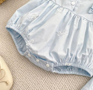 Celine French Tiny Bow Romper - Blue (pre order) - Fox Baby & Co