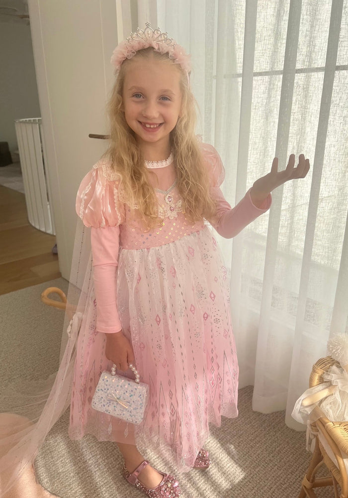 Aurora Lace Pink Princess Long Sleeve Party Dress Costume & Cape - Fox Baby & Co