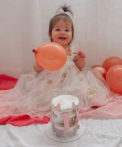 Arabella Garden Floral Tulle Birthday Dress - White (pre order) - Fox Baby & Co