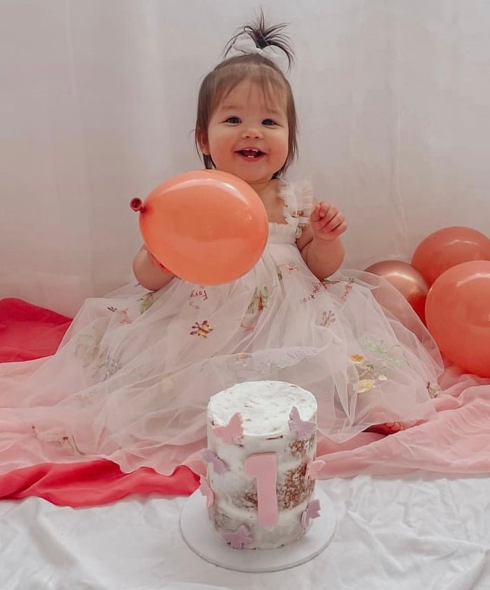 Arabella Garden Floral Tulle Birthday Dress - White (pre order) - Fox Baby & Co
