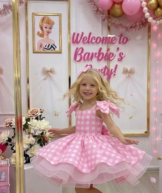 Kid little Girls Pink Gingham Barbie Party Dress - Fox Baby & Co