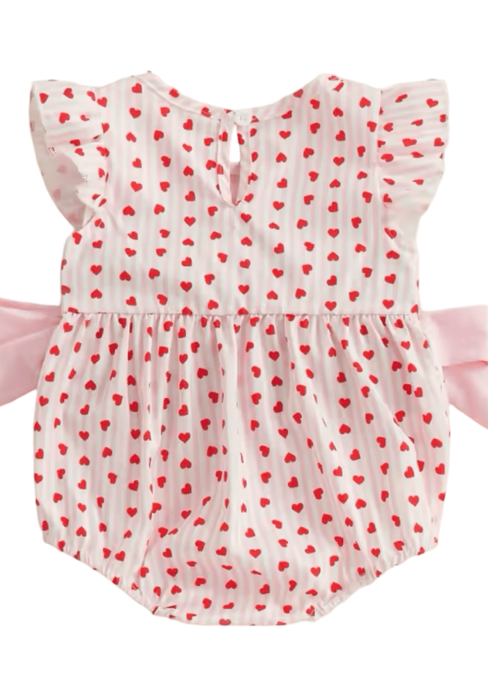 Pink Heart Big Bow Romper - Pink - Fox Baby & Co