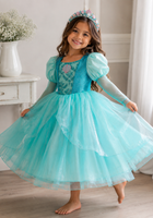 Load image into Gallery viewer, Aqua Pearl Mermaid Princess Long Sleeve Party Dress Costume
