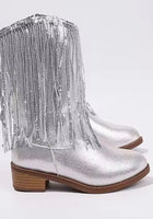 Load image into Gallery viewer, ✨ Silver Sparkle Fringe Cowgirl Boots
