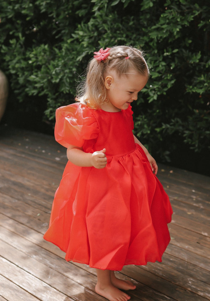 Kids little girls Bonnie Christmas Puff Sleeve Dress - Red (pre order) - Fox Baby & Co