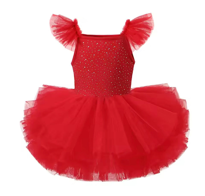 Luxe Ballerina Sparkle Tulle Tutu Leotard - Red