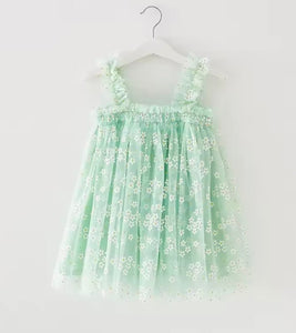 1st Birthday Kids little girls Arabella Daisy Tulle Dress - Mint (pre order) - Fox Baby & Co