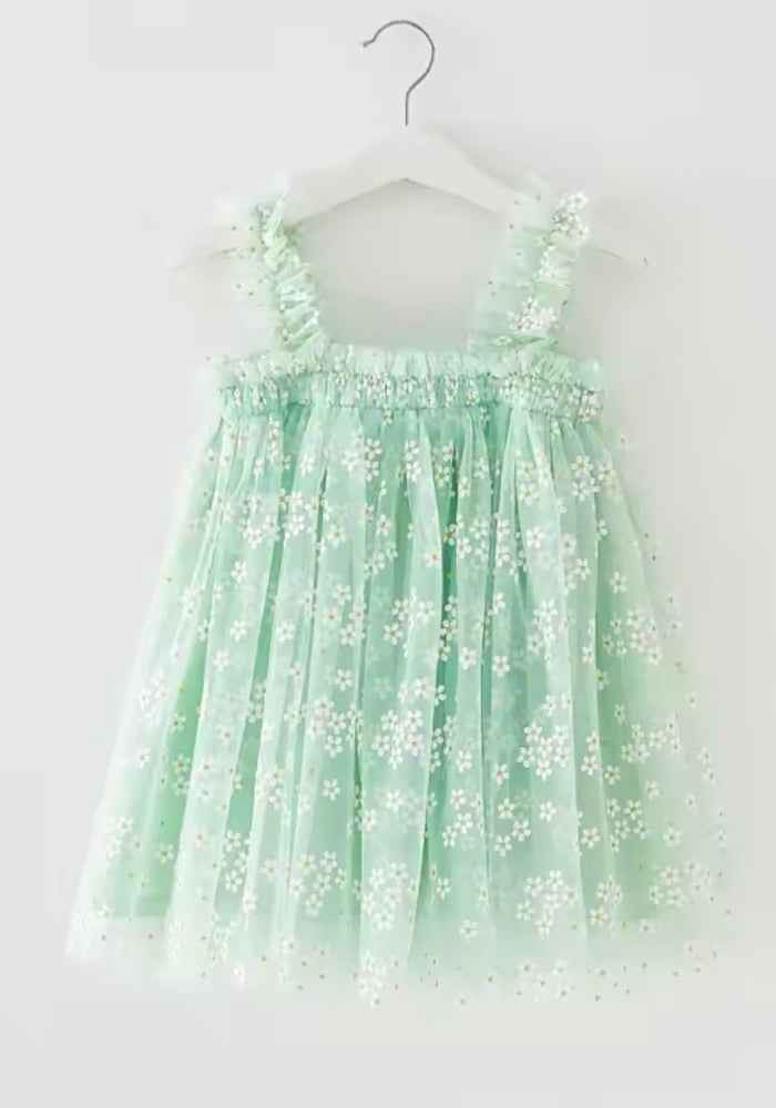 1st Birthday Kids little girls Arabella Daisy Tulle Dress - Mint (pre order) - Fox Baby & Co